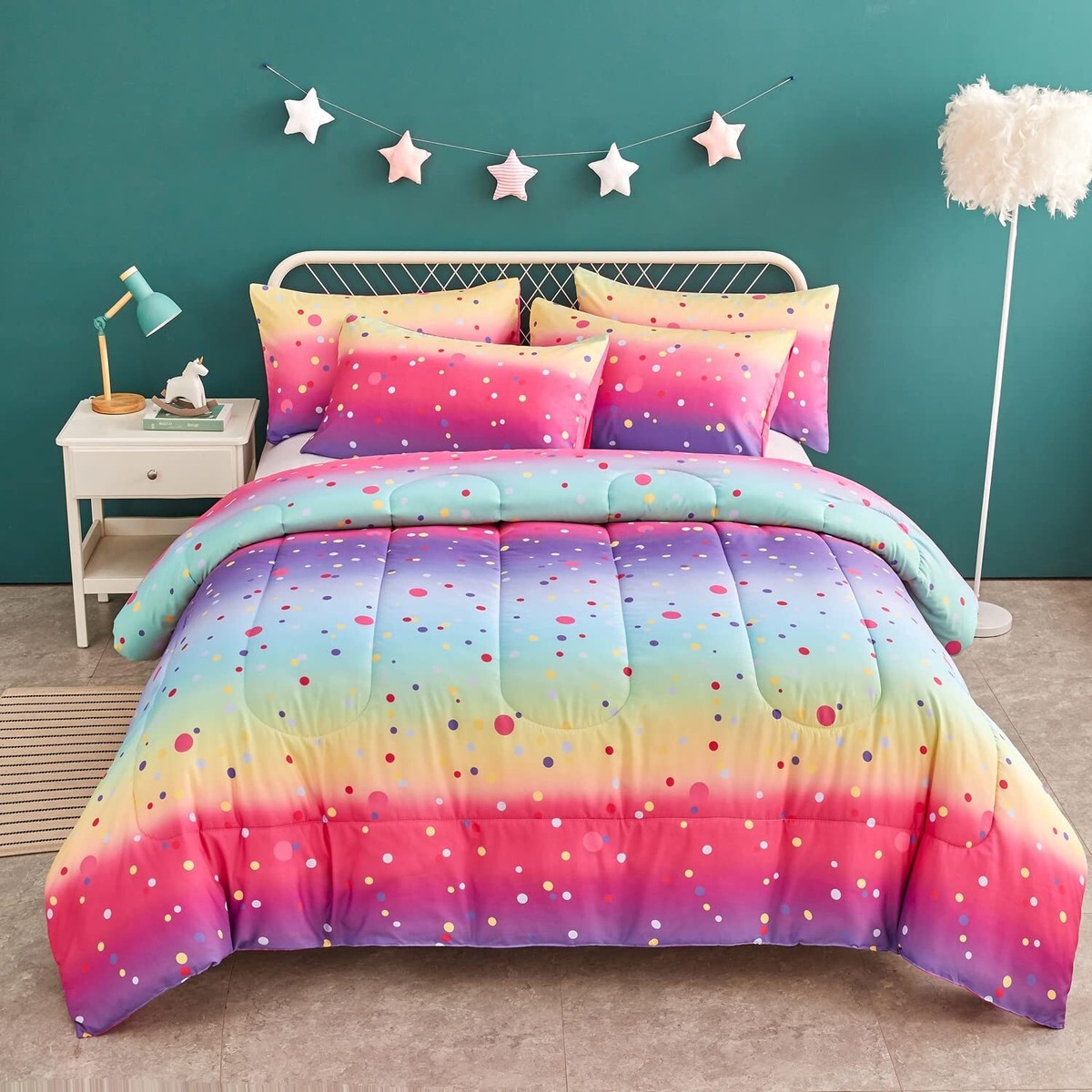 Yogeneg Colorful Polka Dots Kids Comforter Sets Twin Size for Teen