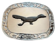 Silver Belt Buckle Roadrunner 2.75" x 3.75" Oval with Detailed Trim