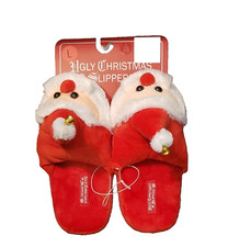 CHRISTMAS SANTA CHILD SLIP ON SOFT SLIPPERS SHOES SZ L SHOE SIZE 2-3 NEW HOLIDAY