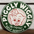 VINTAGE PIGGLY WIGGLY 6” PORCELAIN GAS STATION GROCERY STORE SUPERMARKET SIGN