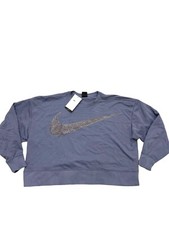 NWT 60 Nike Women's Big Logo Glitter Swoosh Cropped Sweatshirt Purple Size M
