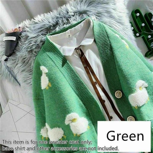 V Neck Coat Cartoon Knit Sheep Female Cute Loose Cardigan Autumn Women Sweater - Picture 4 of 18