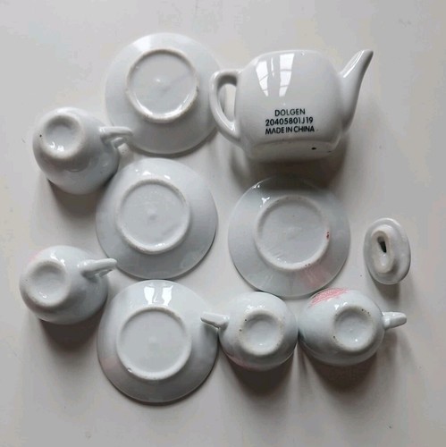 Mini Ceramic Porcelain Sweet Princess Tea Set 10 Pcs - Pot, Lid, Cups, Saucers - Picture 4 of 5