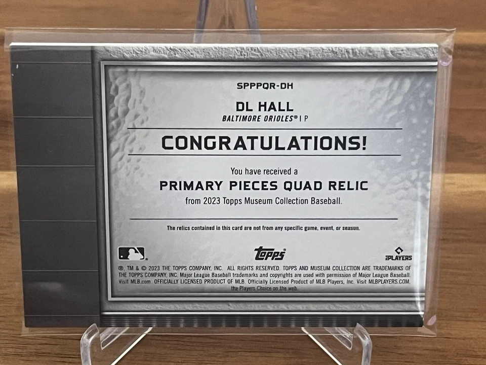 2023 Topps Museum Coll.  DL Hall Primary Pieces Quad Relic RC #SPPPQR-DH 63/75 - Image 2 of 2