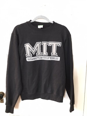 VTG MIT Spell Out Black Sweatshirt Size S Champion Eco Fleece