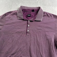Hugo Boss Shirt Mens Large Purple Striped Polo Athleisure Slim Fit Mercerised