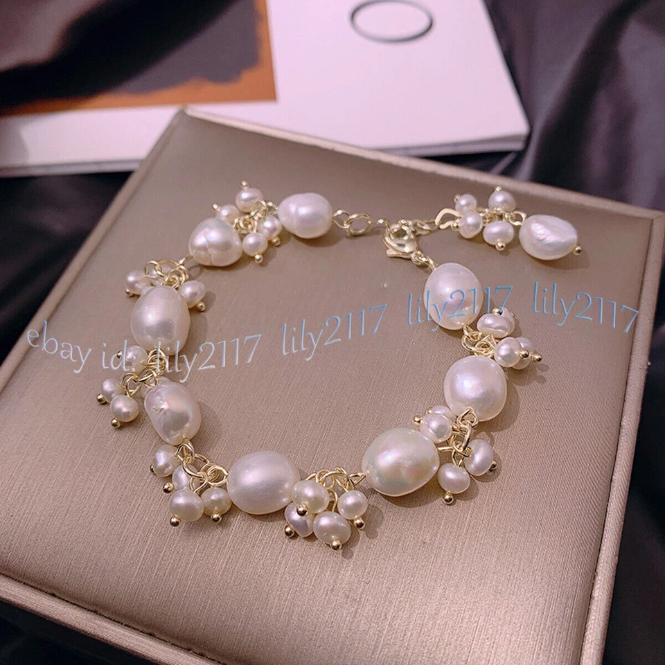 Genuine Natural 11-12mm White Freshwater Baroque Pearl Beads Bracelet 6-9'' - Image 2 of 4