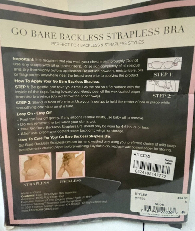 Fashion Forms Go Bare MC 530 Backless Strapless Bra Nude Size A - Image 3 of 3