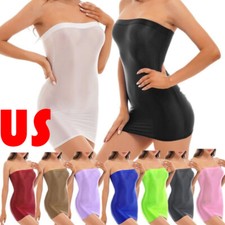 Women Bodycon Mini Tube Dress Sexy Oil Glossy Dress Chemise Slim Pencil Dress