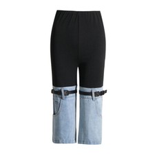 Pantaloni Capri Donna Denim Spliced Dritti Multitasche Con Cintura Estate Slim