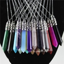 Natural Gemstone Hexagonal Pointed Chakra Reiki Pendant Chain Necklace 17 inch