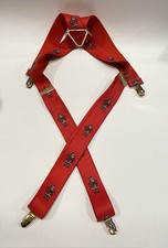 Vintage West Germany Santa Claus Elastic Red Suspenders Brass Christmas One Sz