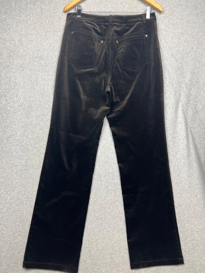 Ellen Tracy Velvet High Rise Straight Leg Pants 10 Dark Brown Simple Minimalist - Image 2 of 4