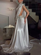 Soft Silky Satin Wedding Dresses with Beaded Details Sheath Mermaid Bridal Gown