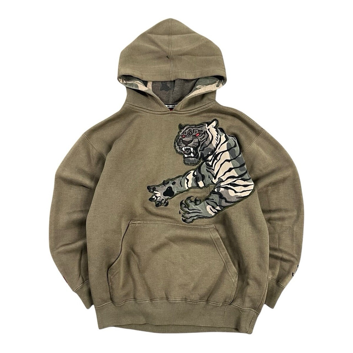 Vintage 90s JNCO Jeans Hoodie Tiger Camo Size Small Earthtone 