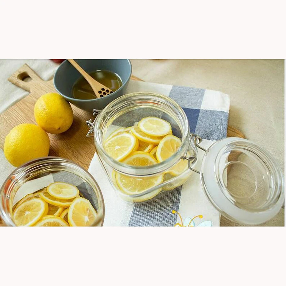 Paquete de 4 frascos de almacenamiento de fondo cuadrado de plástico PET transparente de 400 ml (13,5 oz) con cierre Foto 2 de 4