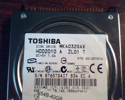 2.5 Hard Drive Toshiba MK4032GAX HDD2D10 A ZL01 T E-H011-04-3279