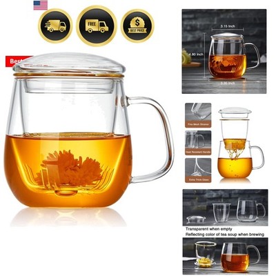 Glass Tea Cup with Infuser and Lid, 17.6oz/520ml Large Borosilicate Teacup,Te...