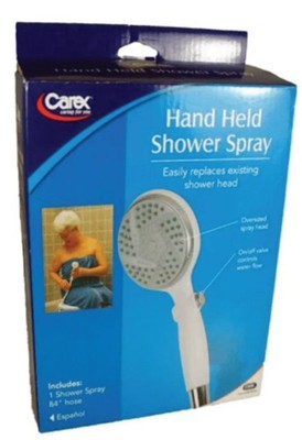 Carex Hand Held Shower Head Sprayer 84  Hose Fits Standard 1/2  Shower Arm White