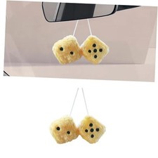 Pair Fuzzy Plush Dice for Car Mirror, 2.75'' Retro Square Car Mirror Gold