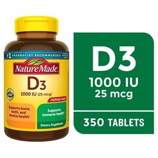 Nature Made Vitamin D3 1000 IU Tablets, 350 Count, Vitamin D, Dietary Supplement