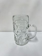 Vintage Glass Stein Mug Dimpled Pint Tankard Clear Heavy Glass
