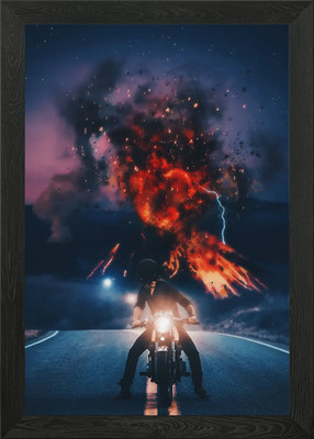 Biker beobachtet Ausbruch Gerahmtes Wandbild Poster Leinwandbild Bild