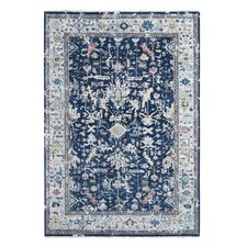 6'x9' Imperial Blue Broken Heris All Over Design Hand Knotted Wool Rug R10314