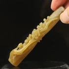 Natural hetian yellow jade hand-carved plum blossom flower pipe suger color  #49