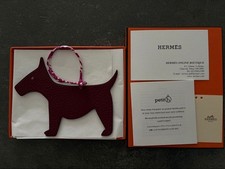 Herm s Terrier Dog Charm Petit H Bag Charm Leather Silk Red White Accessory Box