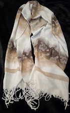 Pashmina Style Cashmere Scarf Floral Shawl Wrap Tassel Soft Neutral
