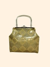 1960s Vintage Gold Pattern Handbag Lucite Handle