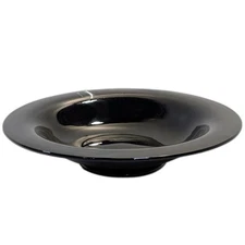 Vintage Black Glass Shallow Bowl with Starburst Base Art Deco Style 10"