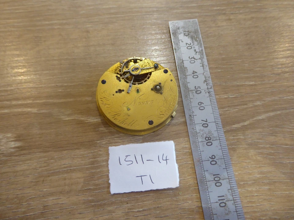 MOVIMIENTO RELOJ BOLSILLO FUSIBLE CABALLERO ANTIGUO ROBERT ROSKELL FABRICANTE LIVERPOOL, Foto 2 de 4