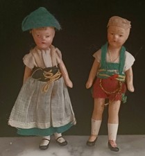 German Miniature Celluloid Boy Girl Dolls Articulated 4" Tall