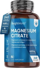 Magnesium Citrate 240 Capsules 440mg for Bones & Teeth Muscle Energy Supplement.