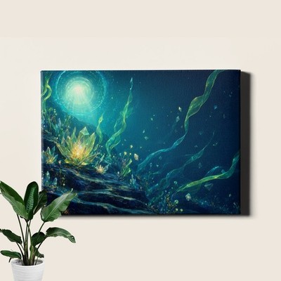 Underwater abstract crystal bloom seascape Canvas Art bioluminescent