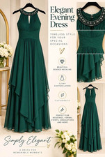 Eliza J New York Green Chiffon Long A-Line Dress Size 2 Sleeveless Beaded