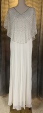 J Kara Ivory evening gown, geometric capelet, sleeveless size 8