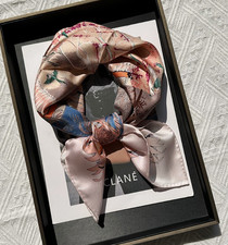 Pure 14 Momme Twill Silk Bandanna Scarf Wrap bird Print Square Shawl 65X65cm new