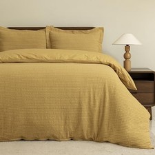 Duvet Cover Waffle Duvet Cover Set,100 Cotton Waffle Weave Queen Mustard