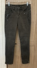 Cache Womens Zip Ankle Black Jeans Size 0  Some Missing Beads 