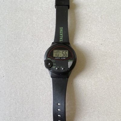 Y2K Ultmost Talking Quartz Digital Alarm Wristwatch Black Plastic 