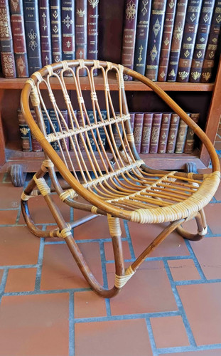 Vintage Bamboo & Rattan Child Chair Boho Nursery Decor Tropical Wicker Accent