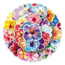 50pcs Aesthetic Hibiscus Stickers, Tropical Flowers Stickers, Colours-f15