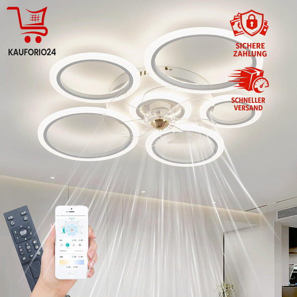 Deckenleuchte Ventilator Weiß Led 72W 8856Lm Dimmbar App Fernbedienung 90Cm-image
