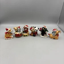 6 JSNY J. S. N. Y. Christmas Ornament Ceramic Bells Cat Dog Bear Mouse Penguin
