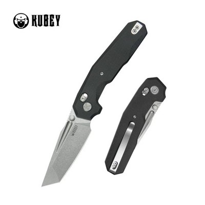 Kubey Carve Folding Knife Black G10 Handle 14C28N Plain Beadblast Finish KU237A