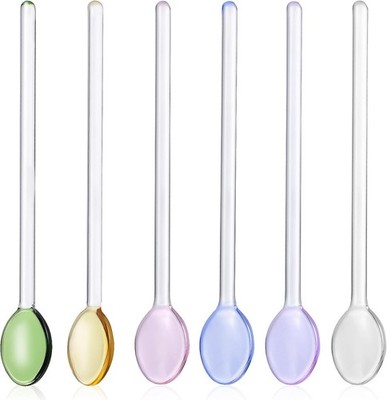 Garne 6pcs Glass Stirring Spoons: 5.6 Inch Long-Handled Coffee Tea