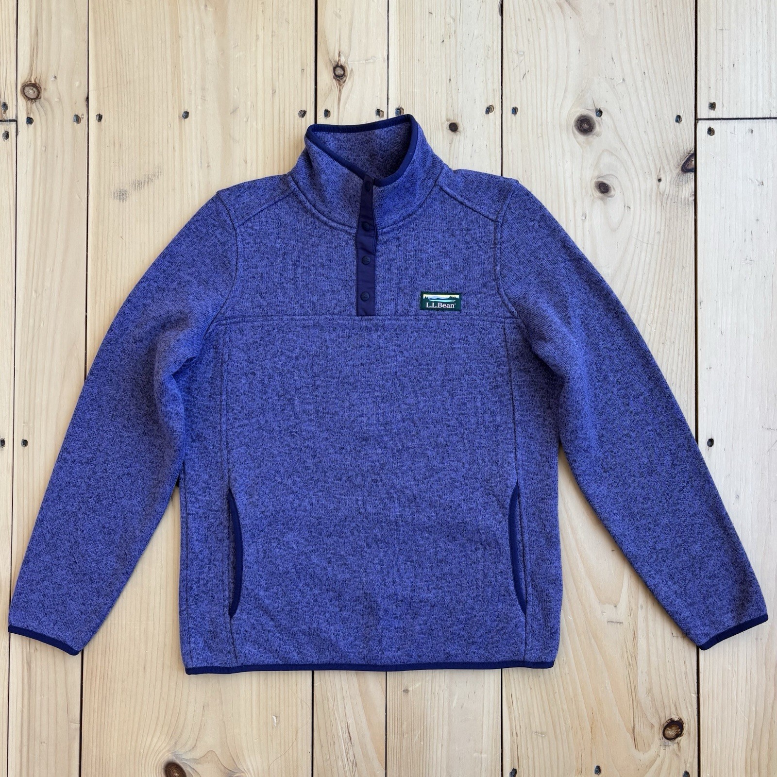 LL Bean Sweater Womens PS Petite Sweater Fleece 1/4 Snap Pullover Purple